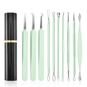 Aluminum Cylinder Mounted Acne Needle Set Of 10 Pieces (Color: Green)